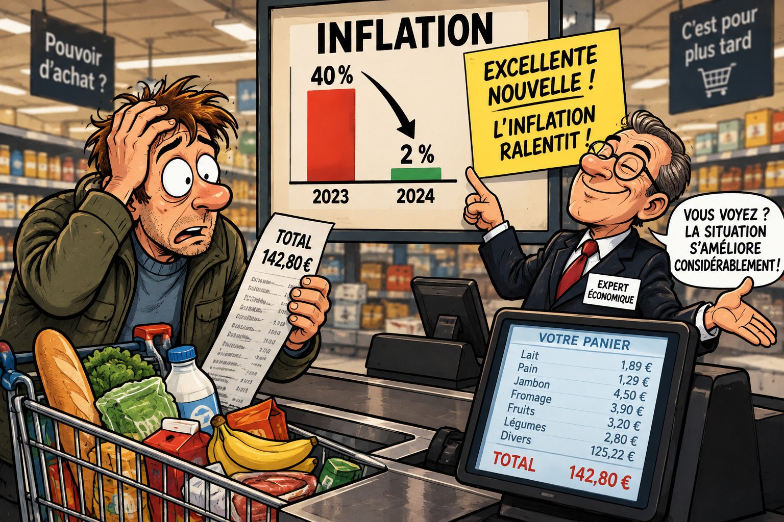 Inflation en baisse, ticket de caisse toujours en hausse
